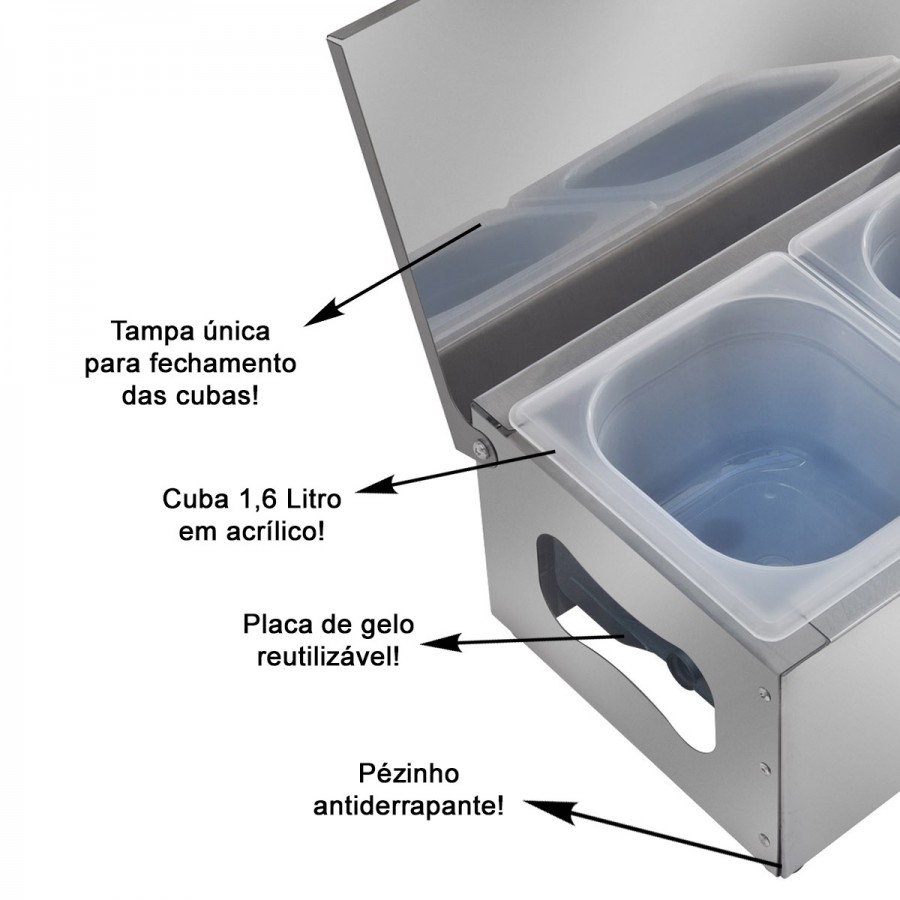 Condimentadora Refrigerada Pizzarola Inox 6 Cubas Tampa Reta - Aisa